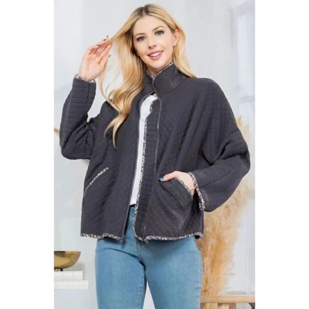✨Orange Farm Charcoal Blue Quilt Sz Medium Jacket With Pockets✨